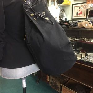 Isaac Mizrahi Black Leather and Nylon Backpack